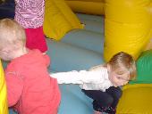On the bouncy castle at Amber's birthday